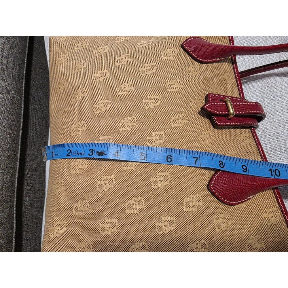 Dooney & Bourke DB Canvas Tote Bag Beige Red Leather Trim Medium - Picture 5 of 9